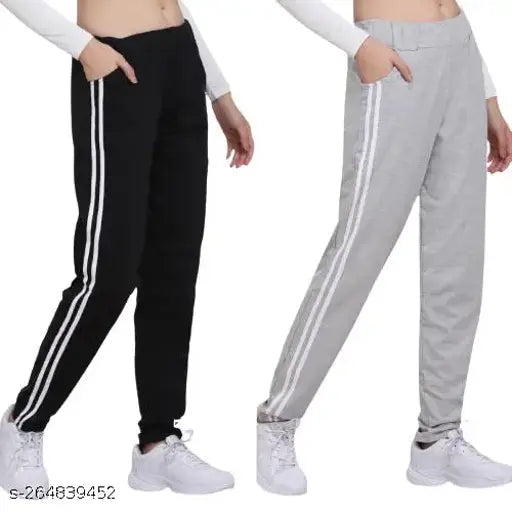 Black-Grey cotton blend women's active bottomwear pack of 2 for gym, sportswear