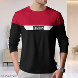 Mens colorblock polo neck cotton blend t-shirt, long sleeves, printed pattern on slim fit, quality casual wear, round neck, comfortable fabric