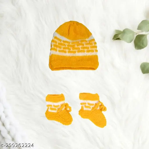 Handmade wool sweater, cap & socks set for baby boys & girls - 100% pure wool, self-design pattern