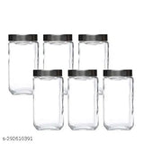 Airtight transparent cube-shaped glass jars, 1Ltr each for kitchen storage, set of 6