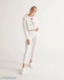 Croptop cotton lycra women's sweatshirt/hoodie with printed net pattern, long sleeves, winter wear in XS-XXL