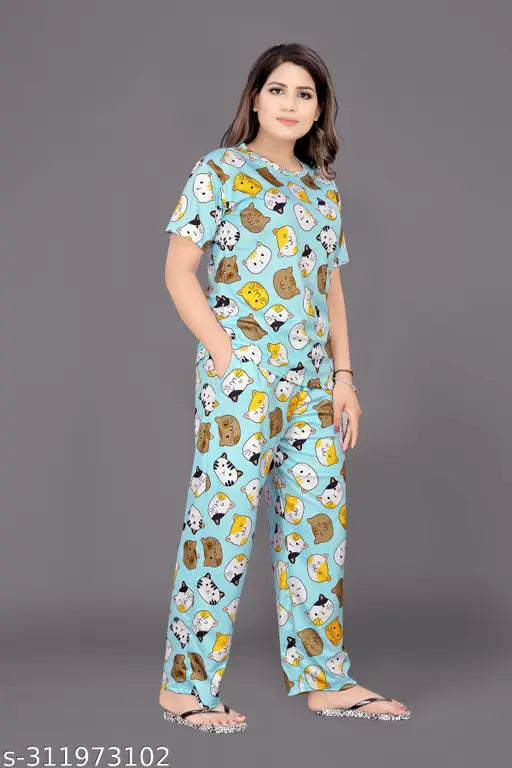 Printed polycotton night suit combo pack of 2 for men, short-sleeved pyjamas set with patterned net design