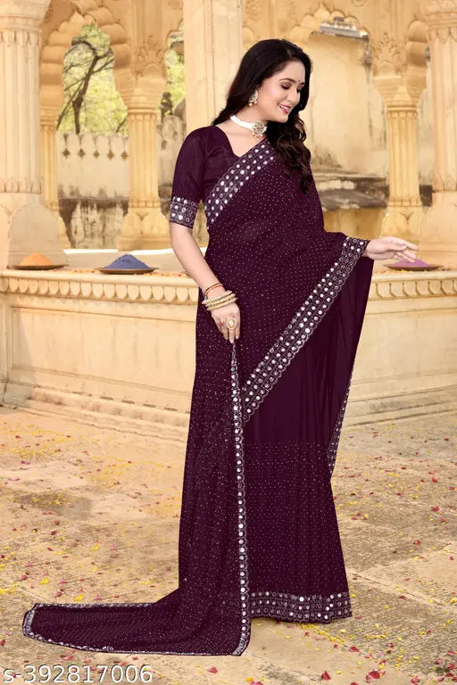 Golden Georgette embellished saree with separate blouse, Indian wedding and party wear