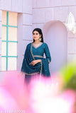 Nile Blue Chanderi Cotton Kurta Set with Embroidery - Elegant women's dress for formal occasions, hand-stitched floral motifs, premium quality fabric