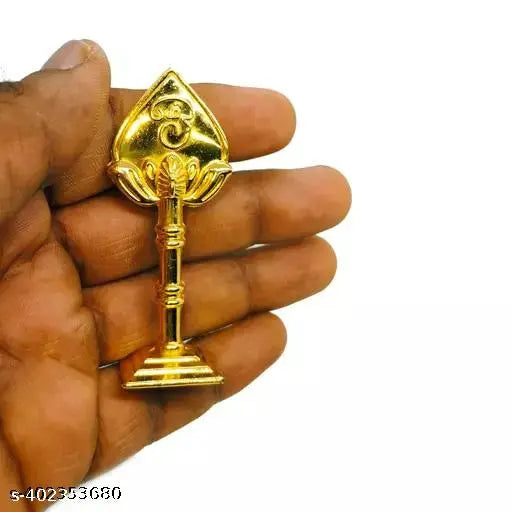 Gold brass Ayyappa om vilakku 3-in-1 Arupadai Murugan photo, traditional Indian religious decor item