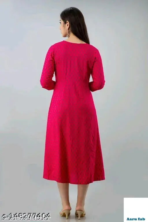 Rayon festive wear embroidery anarkali, pink color with printed combo, three-quarter sleeves