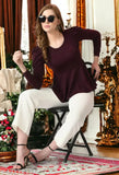 Cotton blend solid-colored Urbane Modern women's tunics with long sleeves, size S-XL, Indian origin