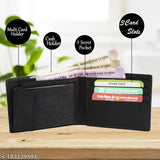 Black faux leather men's casual card holder, regular size with 10 slots. Stylish and modern wallet with smooth finish