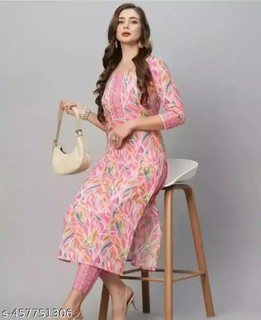 Cotton blend printed combo three-quarter sleeve Abhisarika kurti for fashionable women, size S, bust 36in, length 44in, India origin