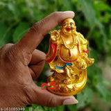 Brass Laughing Buddha, 6cm x 10cm x 5cm, Feng Shui good luck symbol for prosperity & happiness. Ideal gift for auspicious events or those seeking luck improvement. Made in India
