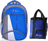 Waterproof Royal Blue school backpack combo (36L), durable canvas with mesh bottle holder & laptop compartment, trendy for students and college-goers