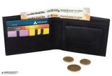 Black PU artificial leather men's wallet, regular size with 10 card slots, simple design for travel or formal occasions