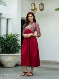 Maroon rayon printed Anarkali kurti with three-quarter sleeves - women's fashion from India