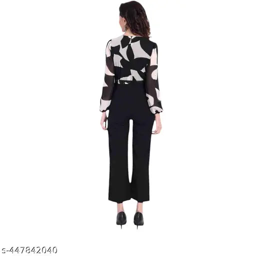 Georgette printed net long-sleeve jumpsuits for women and girls, suitable for various occasions, made in India