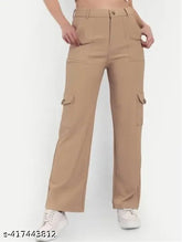 Ladies beige cargo pants with bell bottoms