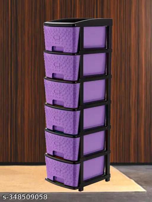 New purple plastic drawer organizer, 6-layer design with quality assured stone detailing, for organized storage solutions