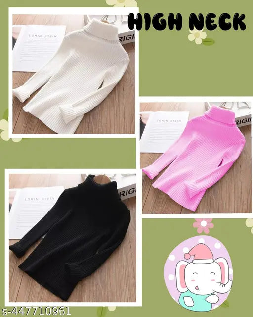 High neck woolen striped sweater for baby girls and boys, long sleeve design with coverage and elegance