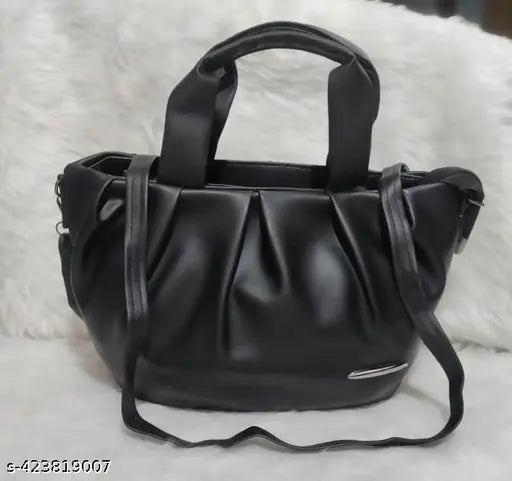 Faux leather black chunnat pattern sling bag with long adjustable strap for women and girls. Solid net, free size