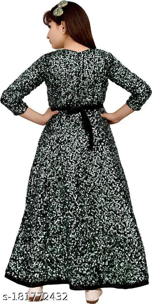 Chiffon, long sleeve, party dress for girls (3-4 years), solid color, stylish Indian frock