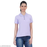 Tanushk Women's black cotton polo t-shirt with button neck and collar - premium quality, half sleeve, solid design