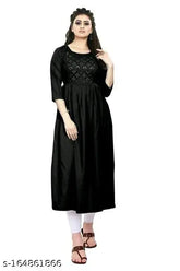 Embroidered rayon Anarkali kurti for women, three-quarter sleeves with intricate patterns. Size M (bust size 38 in), available from India