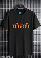 Black men's cotton Radhe Radhe Krishna half sleeve round neck printed t-shirt by Uniplanet Store