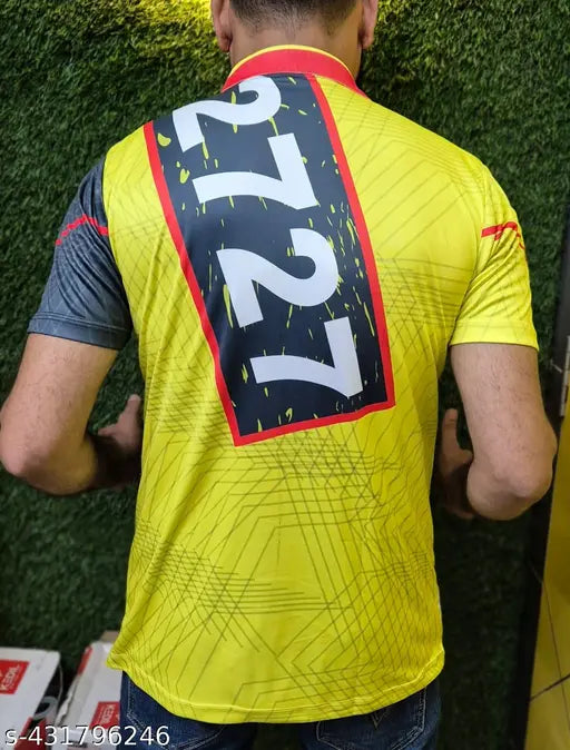 Yellow and grey half sleeve jersey, Lycra sports wear with printed net pattern