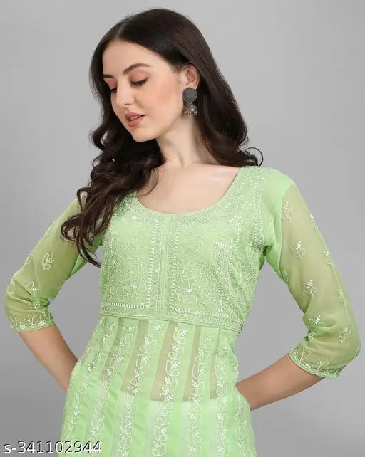 Georgette embroidered kurti, three-quarter sleeves, SUNDAR CREATION women's designer wear, India