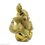 Silver-plated terracotta Ceramic Pagdi Ganesha statue, 8x6cm. Handmade Indian religious sculpture for car or home decor