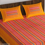 Fine, geometric-patterned cotton double bed sheets & 2 pillow covers - Summer ready, Jaipuri print - India origin