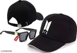 Adjustable BTS Korean baseball cap with black lens sunglasses in cotton, popular combo for men, boys, and girls on display