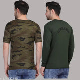Military camouflage half polyester, solid full cotton round neck t-shirt for men (pack of 2) - durable, versatile, and easy care