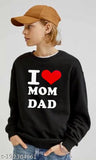 Black cotton blend kids sweatshirt with 'I love mom & dad' round neck print, suitable for children aged 6-5 years. Product by Ni kids Nayra, made in India." (120 characters)