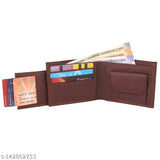 Brown faux leather bi-fold wallet, classic world design for men, 2 compartments, ultra slim, practical, perfect for daily use