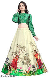 Printed tribal lehenga-choli set, silk & satin with long sleeves, Navratri festival special, Indian origin