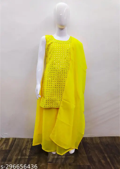 Embellished Georgette Kurta & Plazzo for Kids Festive Parties, ethnic style by Anila Fashion" (87 characters)