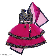Elegant satin-bandhani print lehenga choli set for girls (1N), sleeveless, 1-2 years size, net dupatta with satin lace