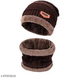 Woolen fur-lined winter cap with neck warmer, perfect for cold weather protection