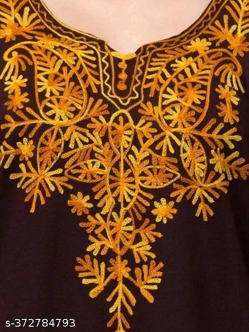 Woolen solid kurti for women, L (Bust 40in, Length 42in), showcasing intricate Aari embroidery, made in India