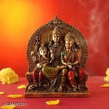 Beautiful designer polyresin Lord Shiva Parivar idol with Mata Parvati & Ganesha (16cm x 20cm x 8cm)