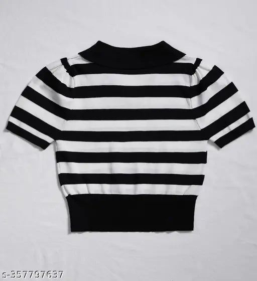 Lycra striped crop top, women's regular fit Urbane partywear - versatile, flattering, trendy