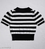 Lycra striped crop top, women's regular fit Urbane partywear - versatile, flattering, trendy