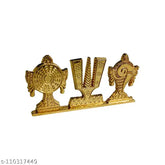 Gold plated antique Tirupati Balaji Symbol Stand, Shankh Chakra Namah decor for car dashboard or home/office table. Attracts positivity, perfect gift for religious occasions or corporate events. Handcrafted in India. (11x1x5 cm, 90 grams, aluminium)