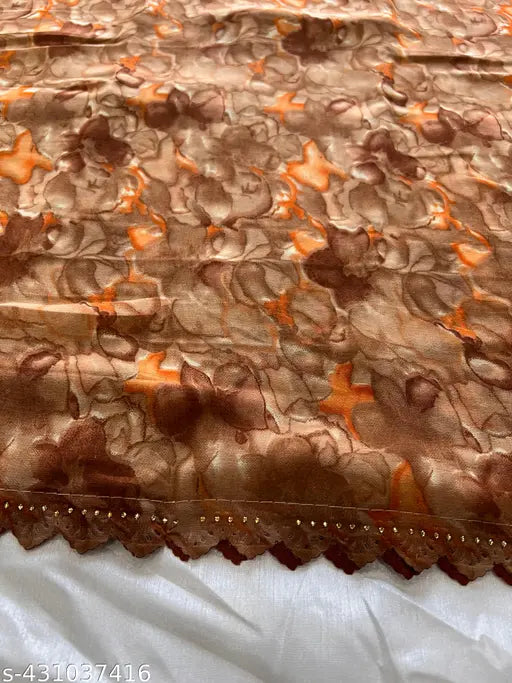 Georgette lace daily wear saree with unstitched running blouse, embellished net, free size, 5.5m saree length