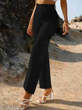 Cotton blend high waist trousers by ANARA FASHION, solid net, best quality and color for women's wardrobe