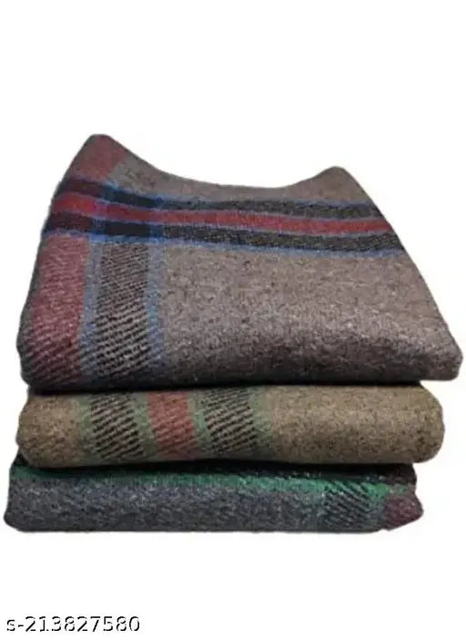 Heavy winter-weight woolen fleece checkered blankets set of 3 (3 pcs.) for cozy warmth or donation