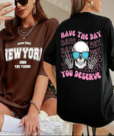 Cotton blend oversized t-shirt pack (2), trending print design, loose fit, short sleeves - TWOCRAZIIE women's fashion, made in India