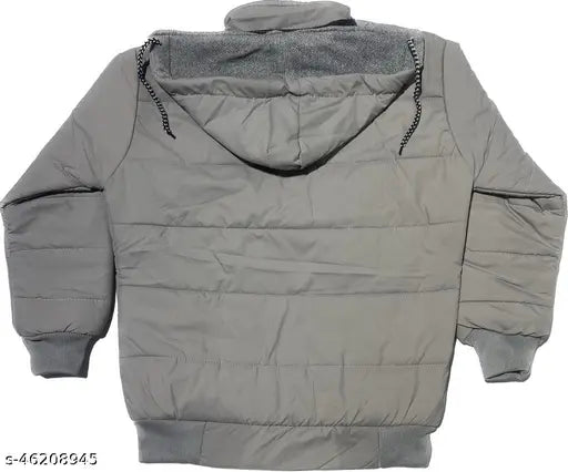 Boys grey polyester jacket, solid color lighte grey, long sleeves, party wear for 1-2 years