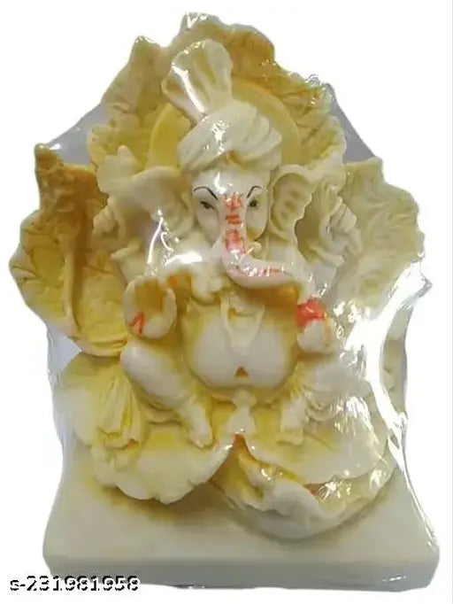 Polyresin Lord Ganesh on leaf Ekdant Murti, multicolor religious figurine for home decor or temple showpiece (13 cm)