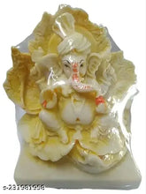 Polyresin Lord Ganesh on leaf, durable multi-colored showpiece for religious decor, 13 cm height